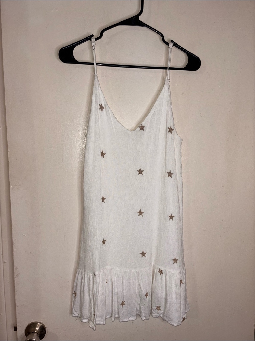 Storia White Slip Dress with Gold Star Accents
